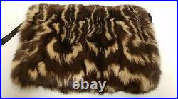 Vintage Ladies Hand Warmer Muff Zipper Pouch Carrying Strap Skunk Badger Fur