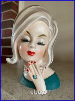 Vintage Lady Head Vase ENESCO GIRL WITH HANDS 7