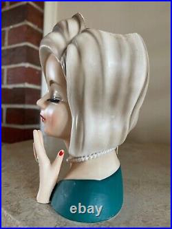 Vintage Lady Head Vase ENESCO GIRL WITH HANDS 7