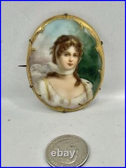 Vintage Large Hand Painted Queen Louise of Prussia Portrait Brooch Pendant