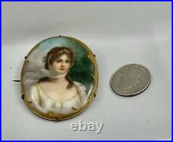 Vintage Large Hand Painted Queen Louise of Prussia Portrait Brooch Pendant