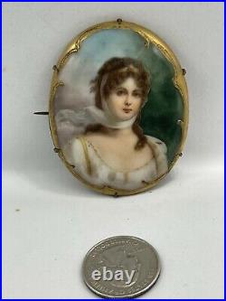 Vintage Large Hand Painted Queen Louise of Prussia Portrait Brooch Pendant