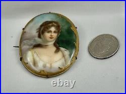Vintage Large Hand Painted Queen Louise of Prussia Portrait Brooch Pendant