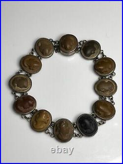 Vintage Lava Cameo Bracelet Victorian Silver Hand Carved Cameos