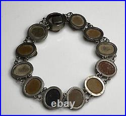 Vintage Lava Cameo Bracelet Victorian Silver Hand Carved Cameos