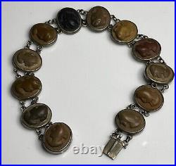 Vintage Lava Cameo Bracelet Victorian Silver Hand Carved Cameos