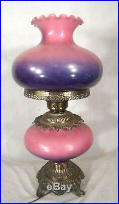 Vintage MID Century Victorian Gwtw Hand Painted Lamp And Matching Shade