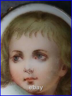 Vintage Porcelain Hand Painted Cameo Victorian Blonde Boy BROOCH set in 12K Gold