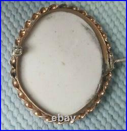 Vintage Porcelain Hand Painted Cameo Victorian Blonde Boy BROOCH set in 12K Gold