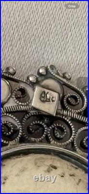 Vintage Portrait Brooch Hand-Painted Mini 800/835 Filigree Faux Pearl Halo