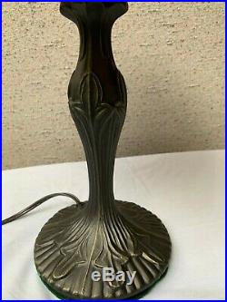 Vintage Reverse Hand Painted Lamp with Glass Shade and Bronze Base 20 Tall