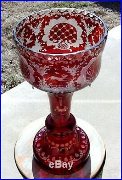 Vintage Ruby Over Glass Mantle Lustre Luster Hand Etched with Crystal Prisms