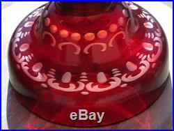 Vintage Ruby Over Glass Mantle Lustre Luster Hand Etched with Crystal Prisms