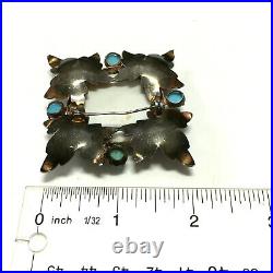 Vintage STERLING Romantic Ladies BROOCH Turquoise Glass Hand Painted XX123E