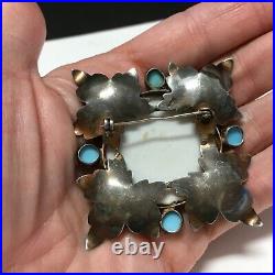 Vintage STERLING Romantic Ladies BROOCH Turquoise Glass Hand Painted XX123E