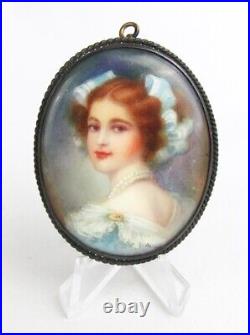 Vintage Sterling Hand Painted Porcelain Victorian Lady Portrait Cameo Brooch