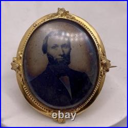 Vintage Victorian 14k GF Daguerreotype Mourning Brooch Engraved 1857