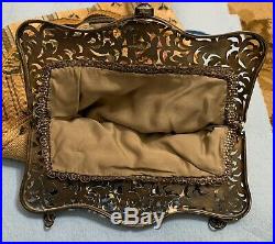 Vintage Victorian Antique Beaded/embroidered Purse Hand Bag Sterling Silver Fram