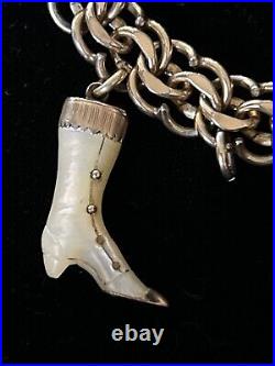 Vintage & Victorian Antique hand carved MOP boot charm/BB GF link charm bracelet