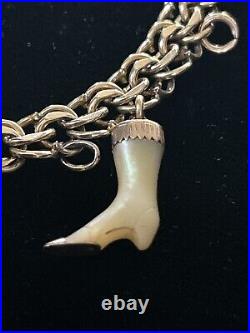 Vintage & Victorian Antique hand carved MOP boot charm/BB GF link charm bracelet