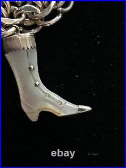 Vintage & Victorian Antique hand carved MOP boot charm/BB GF link charm bracelet