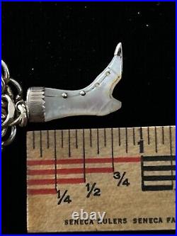 Vintage & Victorian Antique hand carved MOP boot charm/BB GF link charm bracelet