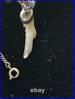 Vintage & Victorian Antique hand carved MOP boot charm/BB GF link charm bracelet