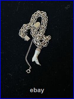 Vintage & Victorian Antique hand carved MOP boot charm/BB GF link charm bracelet