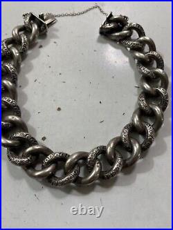 Vintage Victorian Curb Link Hollow Link Hand Engraved Sterling Silver. 925