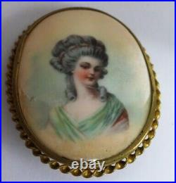 Vintage Victorian Edwardian Hand Painted Lady Portrait Brooch Antique Pin