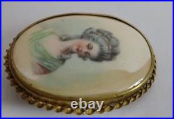 Vintage Victorian Edwardian Hand Painted Lady Portrait Brooch Antique Pin