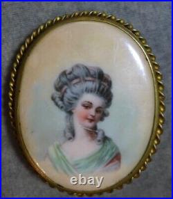 Vintage Victorian Edwardian Hand Painted Lady Portrait Brooch Antique Pin