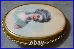 Vintage Victorian Edwardian Hand Painted Lady Portrait Brooch Antique Pin