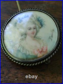 Vintage Victorian Edwardian Hand Painted Lady Portrait Brooch Antique Pin Paulet
