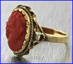 Vintage Victorian Estate Hand Carved Red Coral Cameo Ring 3g