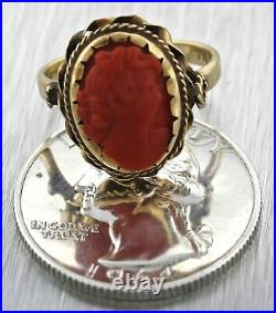 Vintage Victorian Estate Hand Carved Red Coral Cameo Ring 3g