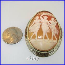 Vintage Victorian Gold Filled Large Cameo Hand Carved Shell Pin Brooch