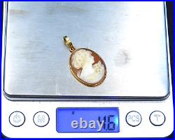 Vintage Victorian Hand Carved Shell Cameo Brooch Pendant 18K Yellow Gold Jewelry