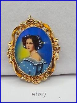 Vintage Victorian Hand painted 10k yellow gold brooch