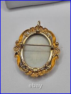 Vintage Victorian Hand painted 10k yellow gold brooch