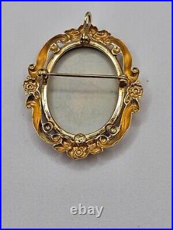Vintage Victorian Hand painted 10k yellow gold brooch
