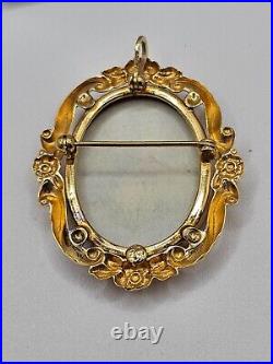 Vintage Victorian Hand painted 10k yellow gold brooch
