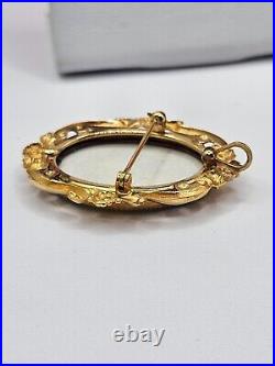 Vintage Victorian Hand painted 10k yellow gold brooch