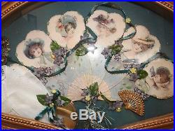 Vintage Victorian Ladies Hand Fan Framed in Custom Shadow Box, Hand Painted