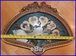 Vintage Victorian Ladies Hand Fan Framed in Custom Shadow Box, Hand Painted