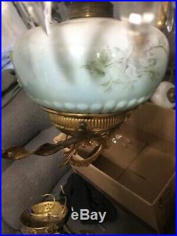 Vintage Victorian Oil Hanging Lamp Hand Painted Electrified Vintage Chandelier