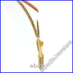 Vintage Victorian Revival 14K Gold Hand Engraved Diamond Tassel Pendant Necklace