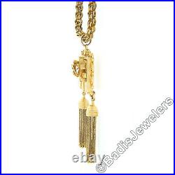 Vintage Victorian Revival 14K Gold Hand Engraved Diamond Tassel Pendant Necklace