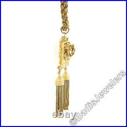 Vintage Victorian Revival 14K Gold Hand Engraved Diamond Tassel Pendant Necklace