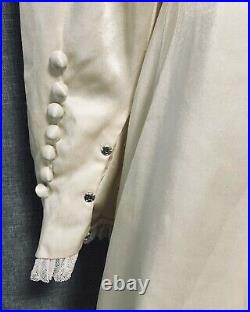 Vintage Victorian Style Women Dress Silk Cream Long With Tail Hand Sewn Size S